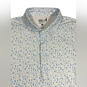 Johnnie-O Performance Golf Polo Shirt Large White Blue AOP Procacci Cup Stretch